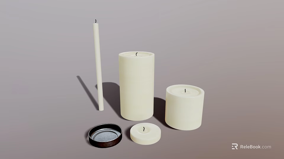 Decorative Candles In Different Shapes And Sizes With Metal Lid For Home Decor 3d model 