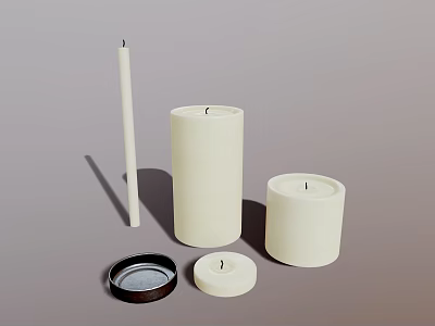 Decorative Candles In Different Shapes And Sizes With Metal Lid For Home Decor 3d model