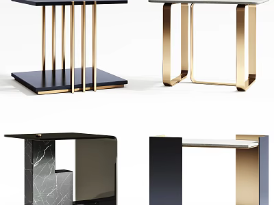 Elegant Modern Sidetables With Gold Metal Legs And Black Marble Tops 3d model