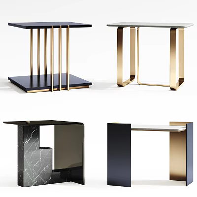 Elegant Modern Sidetables With Gold Metal Legs And Black Marble Tops 3d model