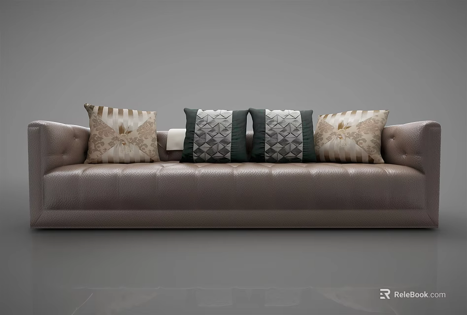 Light Brown Leather Multi Person Sofa With Decorative Patterned Pillows Modern Design 3d model