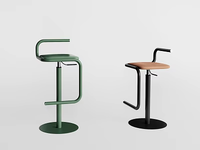 Modern Green And Black Bar Stools With Adjustable Height And Round Base Design 3d model
