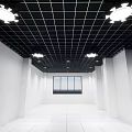 Black and White Grid Ceiling with Four Ceiling Lights White Walls and Central Window 3d model