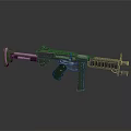 Modern Tactical Weapon Assault Rifle With Green Grip Black Body And Magazine