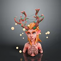 Elven Game Movie Character With Antlers Glowing Orbs Pointed Ears And Blonde Hair