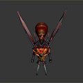 Fierce Fiery Fantasy Game Character with Red Yellow Wings Multiple Legs and Spiked Head