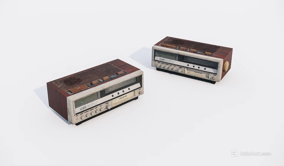 Two Classic Vintage Radios With Wooden Casing And Retro Control Panels 3d model 