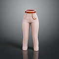 Pink High Waisted Pants With Red Belt And Gold Buckle Detail