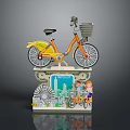 Orange Bicycle Decorative Model with Liverpool Cityscape Ferris Wheel and Children Figures