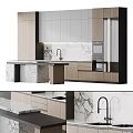 Elegant Modern Kitchen With Wooden Cabinets Marble Countertop And Faucet Appliances