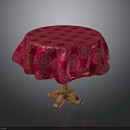 Decorative Red Patterned Tablecloth Covered Round Wooden Base Furniture Table