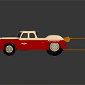 Red And White Vintage Toy Truck With Roof Racks And Small Orange Accessories