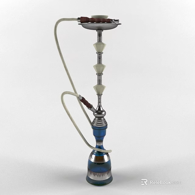 Decorative Hookah Ornament Set with Blue Silver Base and White Decorative Accents 3d model 