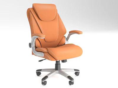 Orange Leather Office Chair with Supportive Backrest Ergonomic Armrests Sturdy Metal Base Smooth Rolling Wheels 3d model