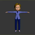 Cartoon Woman In Blue Blazer And Blue Pants With Arms Outstretched On Gray Background
