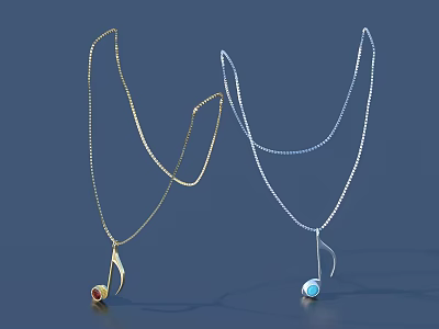Elegant Necklaces With Gold Silver Chains And Red Blue Gemstone Pendants 3d model