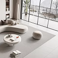 Modern Curved Sofa and Round Coffee Table Set with Throw Pillows Ottoman and Mountain View