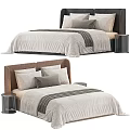 Modern Double Bed With Wooden Headboard Linen Bedding And Multiple Pillows