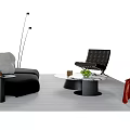 Modern Black Sofa And White Coffee Table Set With Accent Chair And Floor Lamp