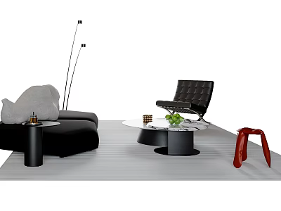 Modern Black Sofa And White Coffee Table Set With Accent Chair And Floor Lamp 3d model