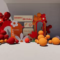 Colorful Birthday Party Scene With Welcome Sign Orange Yellow Balloons And Flower Decorations