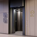 Elegant Hotel Elevator Lobby Interior Design With Wooden Panels And Decorative Wall 3d model