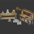 Wooden Workbench And Shelf Furniture Displaying Colorful Blocks Small Models Animal Figures