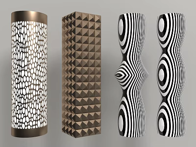 Unique Creative Decorative Columns With Perforated Geometric And Spiral Art Patterns 3d model