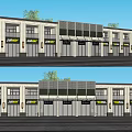 Modern Two Story Commercial Street With Glass Shop Fronts And Architectural Design