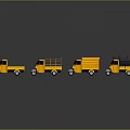 Neatly Arranged Colorful Tricycle and Small Truck Models on Black Background