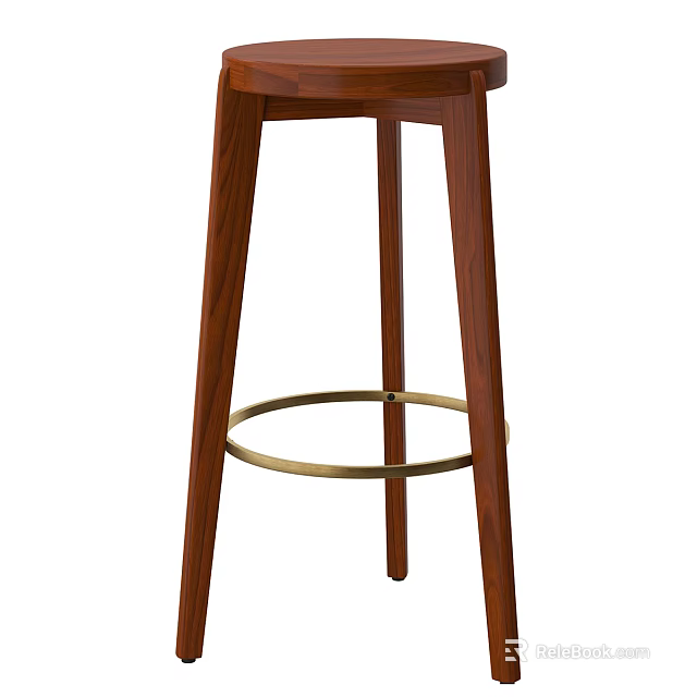 Modern Wooden Bar Stool With Metal Ring Accent And High Legs Design 3d model 
