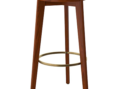 Modern Wooden Bar Stool With Metal Ring Accent And High Legs Design 3d model