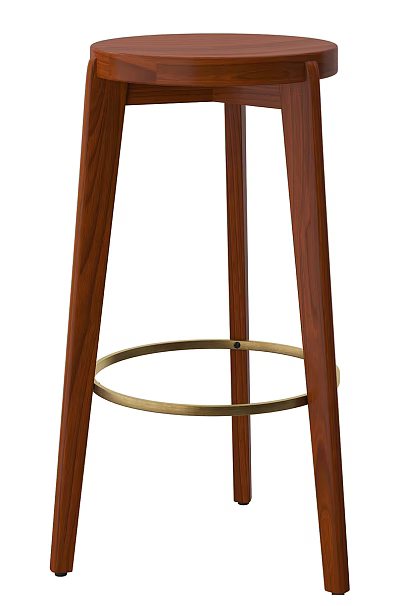 Modern Wooden Bar Stool With Metal Ring Accent And High Legs Design 3d model