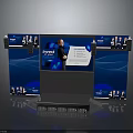 Modern Presentation Stage With Large Screen Displaying Innovate And Blue Wave Design