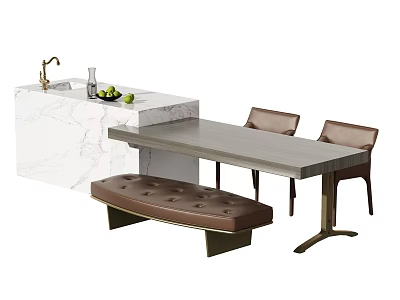 Modern Dining Table Set With Chairs Upholstered Bench And Marble Counter Island 3d model