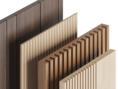 Wooden Wall Panels In Various Tones With Vertical Grooves And Textured Patterns 3d model