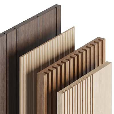 Wooden Wall Panels In Various Tones With Vertical Grooves And Textured Patterns 3d model