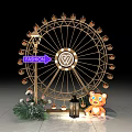 Fashion Themed Ferris Wheel Display With Cartoon Tiger Street Lamp And Green Plants