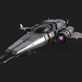 Futuristic Spaceship Design With Sleek Silver Gray Body Purple Glowing Engines And Front Weapons
