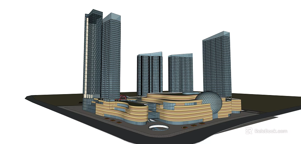 Modern Urban Architecture Featuring Skyscrapers And Low Rise Circular Structures 3d model 
