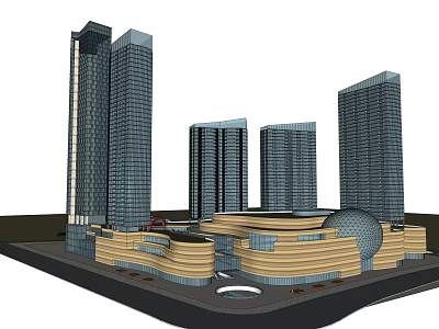 Modern Urban Architecture Featuring Skyscrapers And Low Rise Circular Structures 3d model