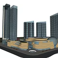 Modern Urban Architecture Featuring Skyscrapers And Low Rise Circular Structures