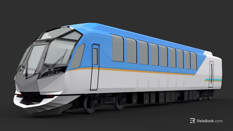 Modern Blue White Tram With Yellow Stripe Sleek Streamlined Exterior 3d model 
