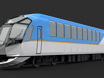 Modern Blue White Tram With Yellow Stripe Sleek Streamlined Exterior 3d model