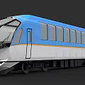 Modern Blue White Tram With Yellow Stripe Sleek Streamlined Exterior