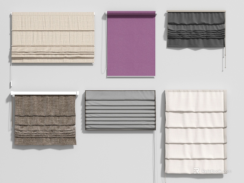 Roman Blinds With Multiple Colors And Different Textures For Modern Home Window Decor 3d model 