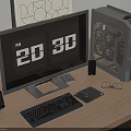 Modern Computer Desktop Setup With Monitor Displaying 2D 3D And Tower With Blue LED Lights