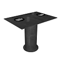 Black Square Dining Table With Cylindrical Base And Two Black Plates Two Wine Glasses 3d model