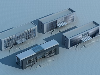 Modern Office Building Complex With Glass Facade And Geometric Design Structures 3d model