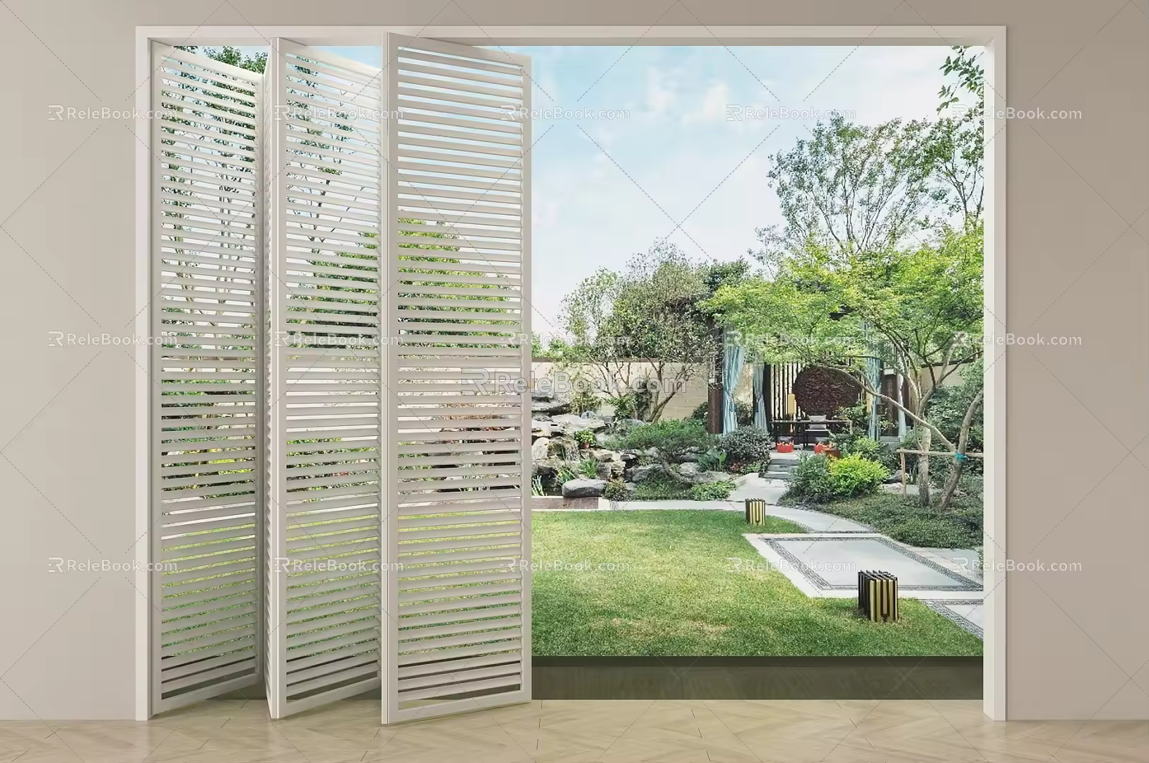 Modern folding door cream shutter folding door cream partition cream gate 3d model